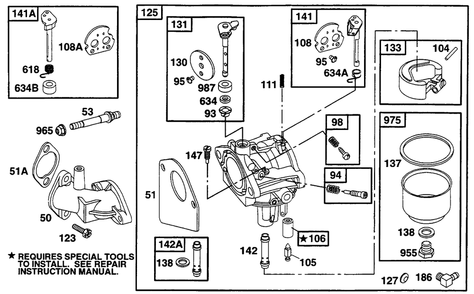 Carburetor Assembly Diagram and Parts List for 254707-0138-XX  Briggs and Stratton Engine